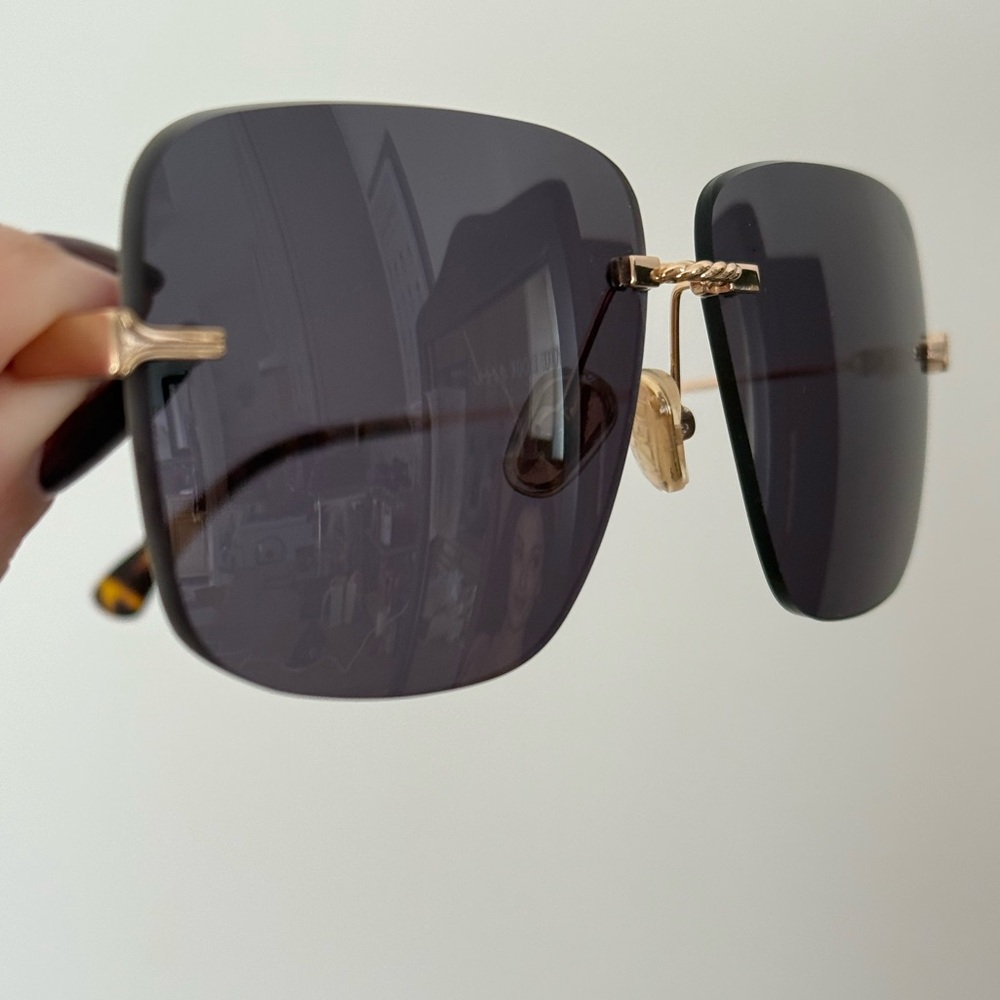 DEZI 2000s Gold and Dark Smoke Square Rimless Sunglasses - Picture 4 of 15
